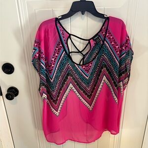 Torrid Pink and Blue Geometric Strappy Top